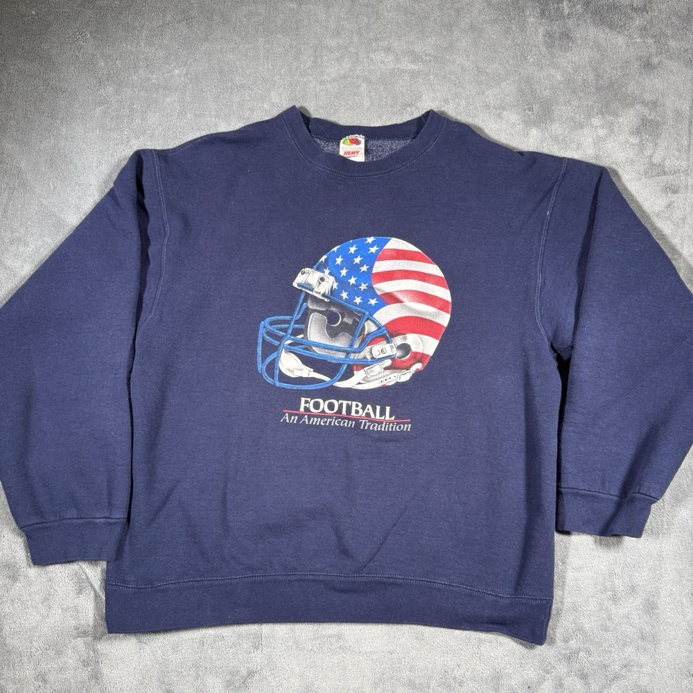 Vintage‎ Football An American Tradition Flag Sweatshirt Pullover Mens Size L